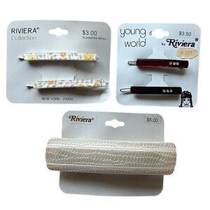 Vintage Riviera French Hair Clip Lot of 3 Barrette Sets - Total of 5 NOS 80s 90s